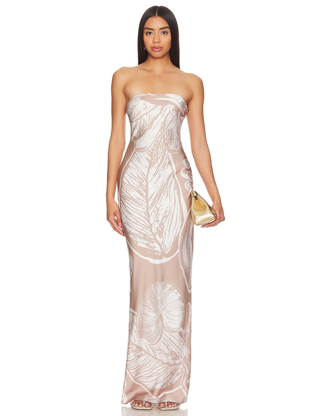ROCOCO SAND Ines Maxi Strapless Dress Size Medium In Light Brown NWT